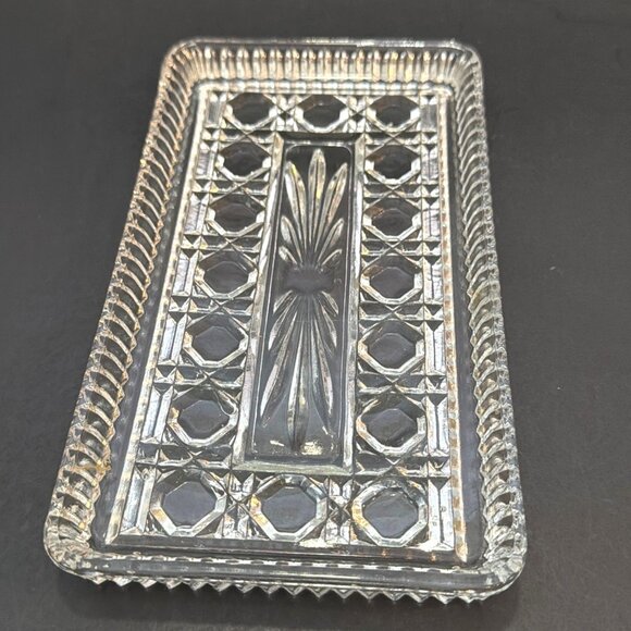 Unbranded Other - VTG Federal Glass Pressed Windsor Tray Clear Button Cane Relish Vanity Trinket